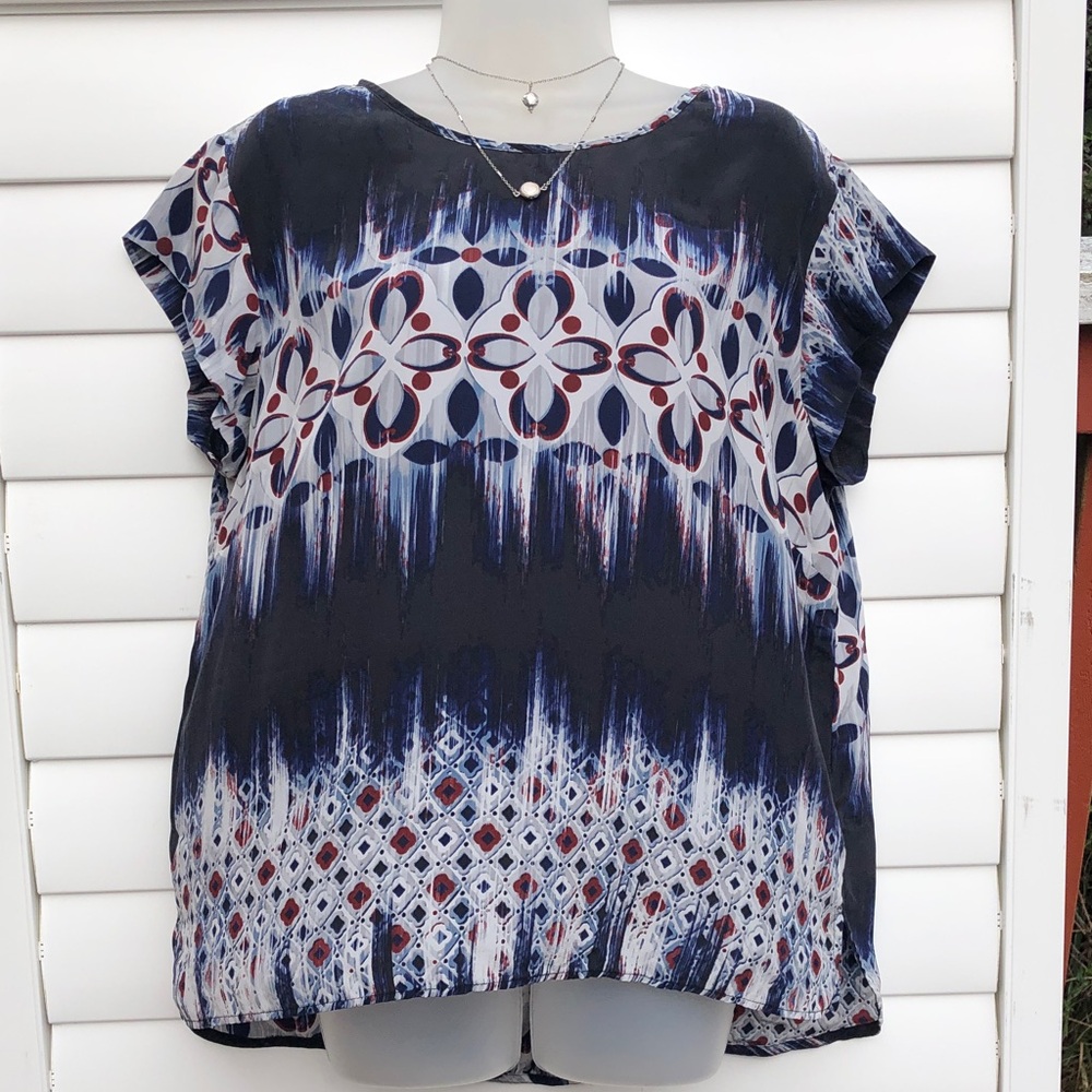 Tianello Navy and White Patterned Blouse - Picture 4 of 10